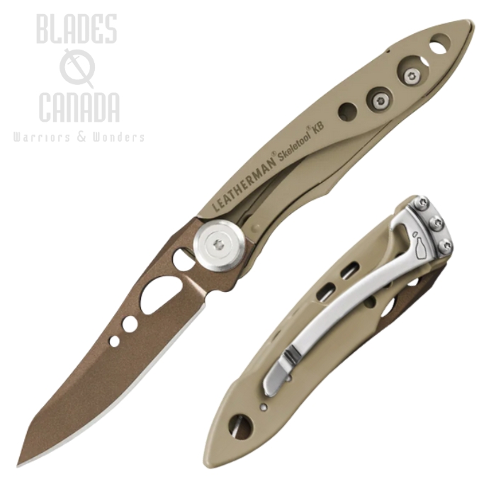 (image for) Leatherman Skeletool KB Folding Knife, Stainless Cerakote, Aluminum Sandstorm, Bottle Opener, 833564