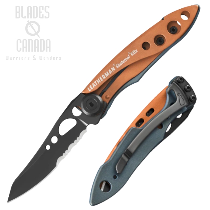 (image for) Leatherman Skeletool KBX Folding Knife, Stainless Black Serrated, Aluminum Aurora, Bottle Opener, 833584