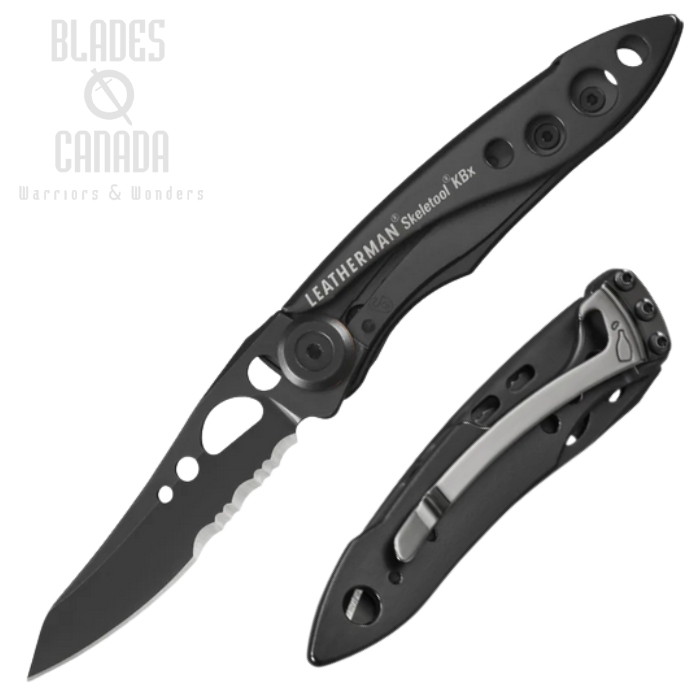 (image for) Leatherman Skeletool KBX Folding Knife, Stainless Black Serrated, Aluminum Onyx, Bottle Opener, 833604