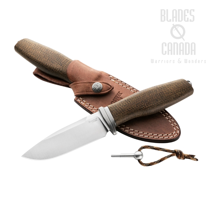 Lion Steel Acha Fixed Blade Knife, M390 Satin, Burlap Micarta Green , Leather Sheath, AH BLG