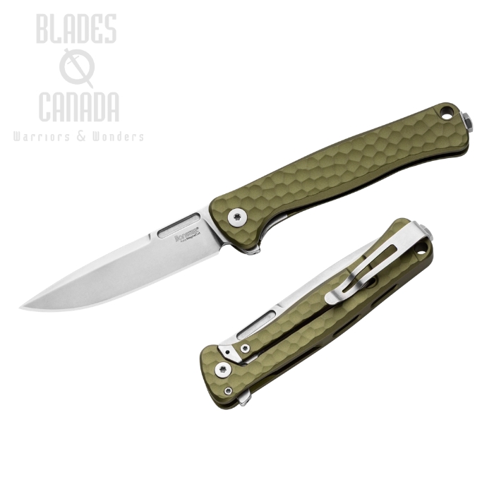 (image for) Lion Steel Emmet Flipper Framelock Knife, MagnaCut Stonewash, Aluminium Green, EM01A GS