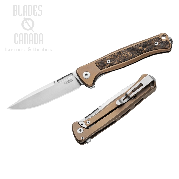 (image for) Lion Steel Emmet Flipper Framelock Knife, MagnaCut Stonewash, Titanium Bronze w/Carbon Fiber Inlay, EM01 BR