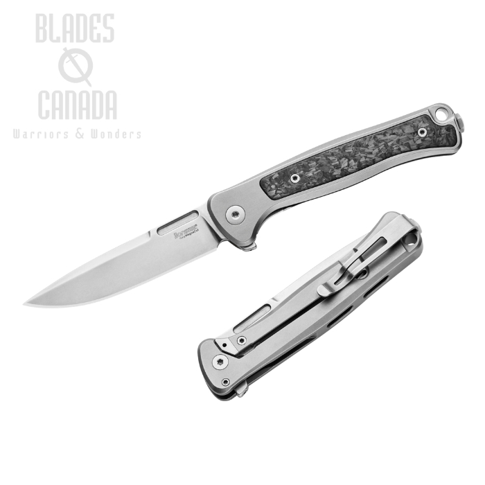 (image for) Lion Steel Emmet Flipper Framelock Knife, MagnaCut Stonewash, Titanium Grey w/Carbon Fiber Inlay, EM01 GY