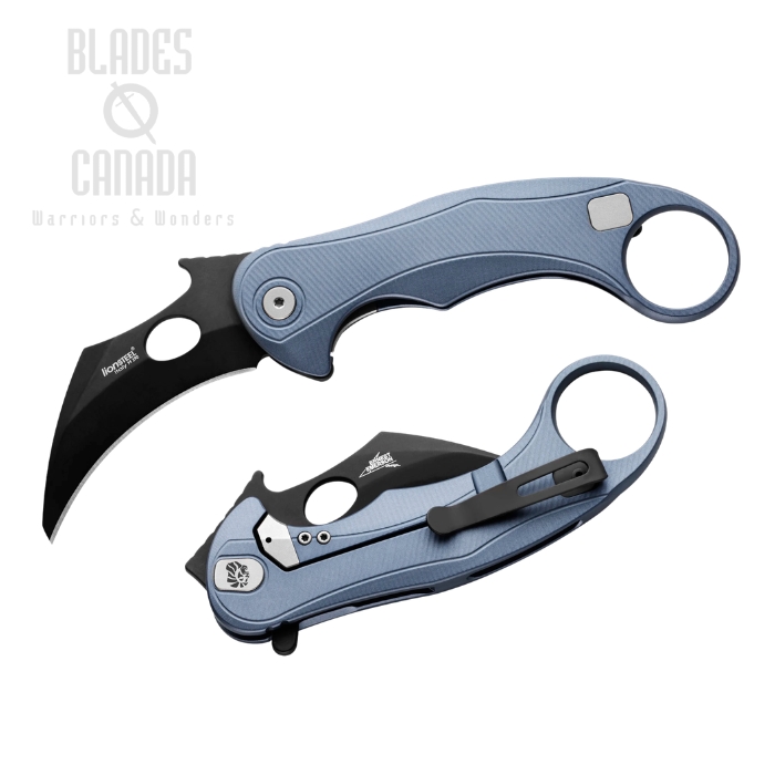(image for) Lion Steel L.E.One Mid Flipper Frame Lock Knife, M390 Black, Aluminum Ice Blue, LE2 A IB