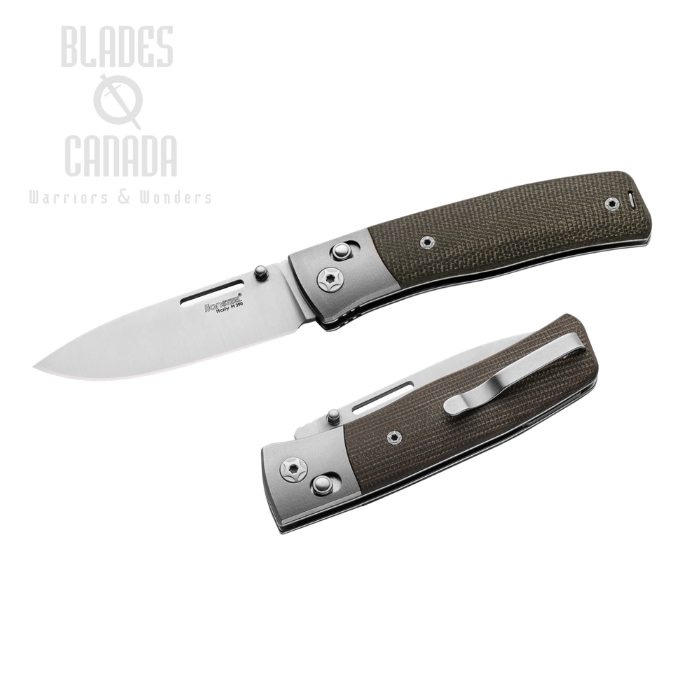 (image for) Lion Steel Nini Crossbar Lock Folding Knife, M390 Satin, Micarta Canavas Green, NN2 CVG