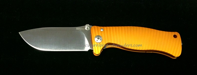 Lion Steel SR1AOS Molletta Framelock Folding Knife, D2 Steel, Aluminum Orange
