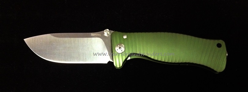 Lion Steel SR1A GS Molletta Framelocck Folding Knife, D2 Satin, Aluminum Green