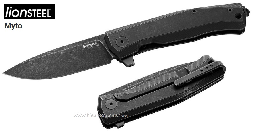 Lion Steel Myto Flipper Framelock Knife, M390 Black, Titanium Black, MT01B BW - Click Image to Close