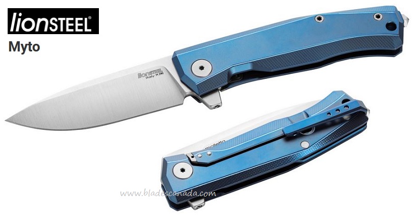 Lion Steel Myto Flipper Framelock Knife, M390, Titanium Blue, MT01 BL