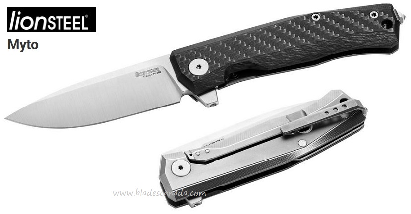 Lion Steel Myto Flipper Framelock Knife, M390, Carbon Fiber/Titanium, MT01 CF - Click Image to Close