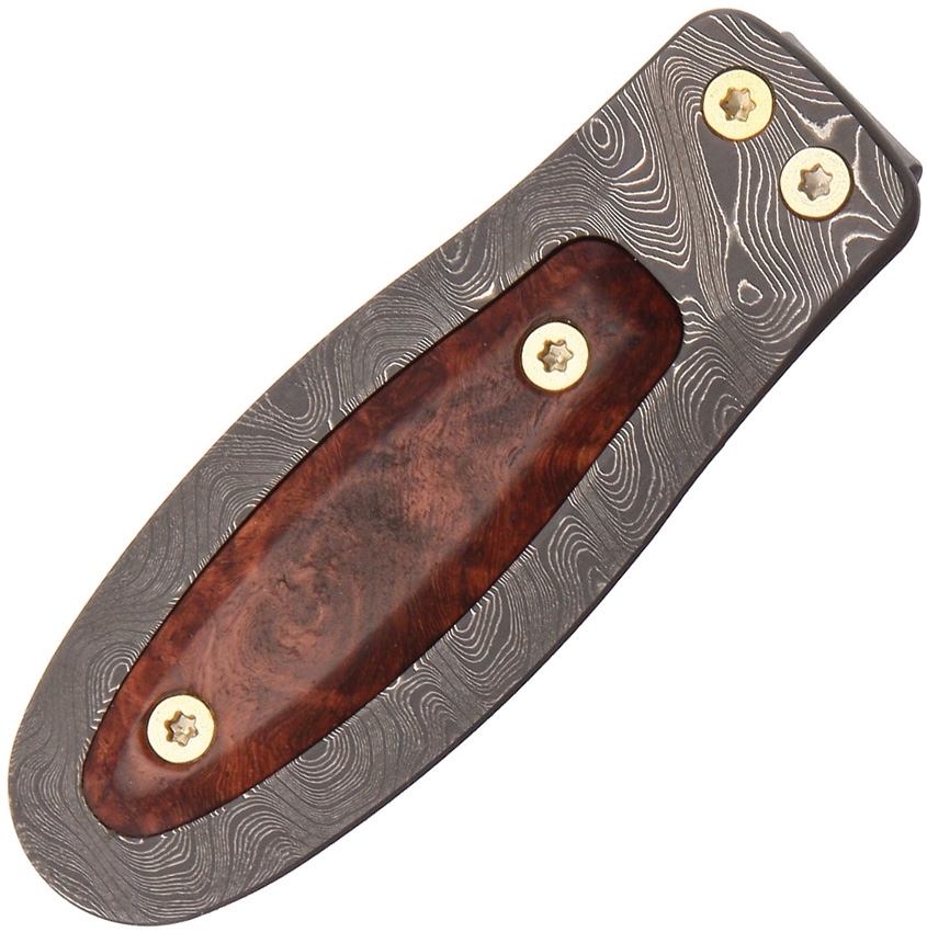 Lion Steel Money Clip, Damascus, Brierwood Inlay