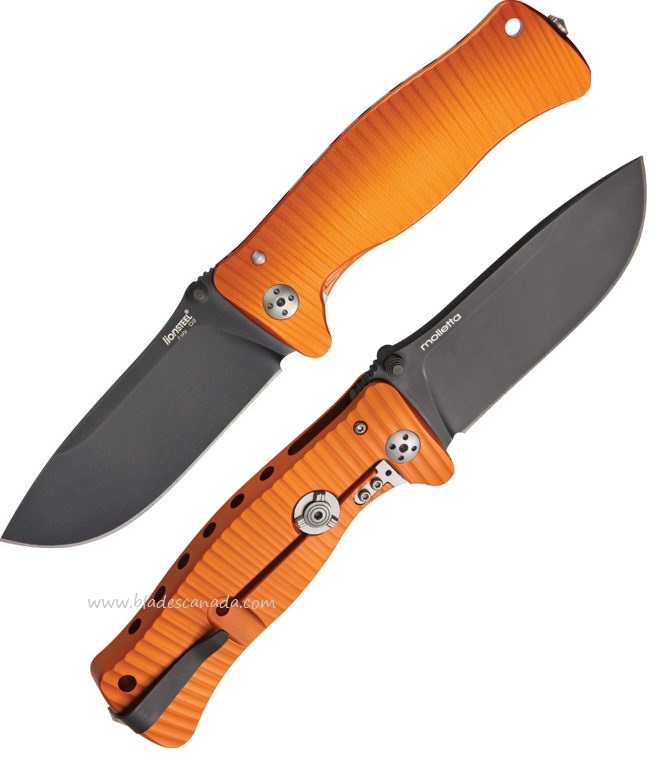 Lion Steel SR1A OB Molletta Framelock Folding Knife, D2 Black, Aluminum Orange
