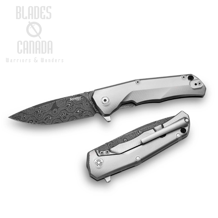 Lion Steel T.R.E. Flipper Framelock Knife, Damascus Raindrop, Titanium, TRE DR GY (image for) Lion Steel T.R.E. Flipper Framelock Knife, Damascus Raindrop, Titanium, TRE DR GY