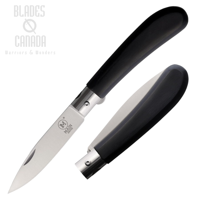 MAIN German Line Linerlock Folding Knife, Stainless Satin, Black Wood, MAIN1200