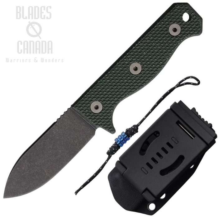 Maratac Compact R4A Slim Fixed Blade Knife, D2 Black SW, Micarta Green, Kydex Sheath, MAR119