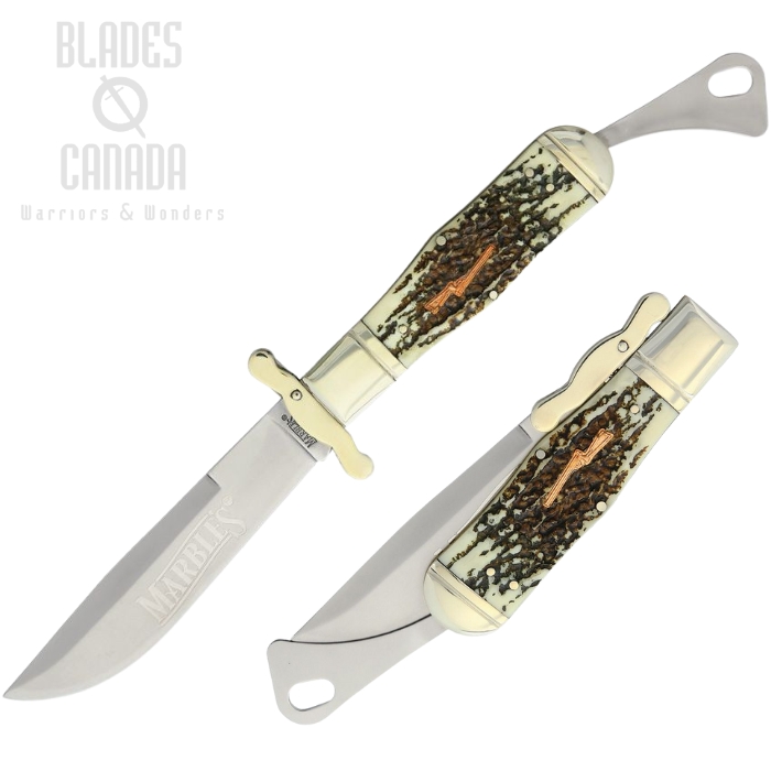 Marbles MR416 Large Safety Folding Knife, Faux Stag