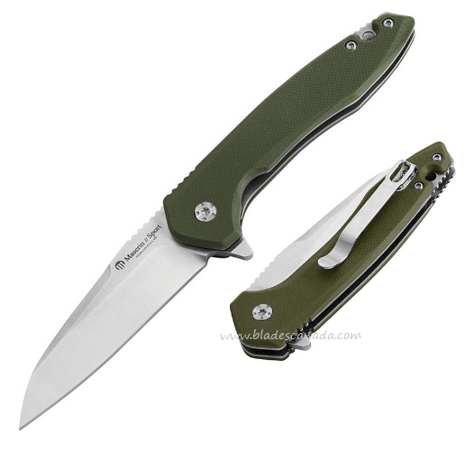 Maserin Sport Flipper Folding Knife, 440 Satin, G10 Green, 46003G10V