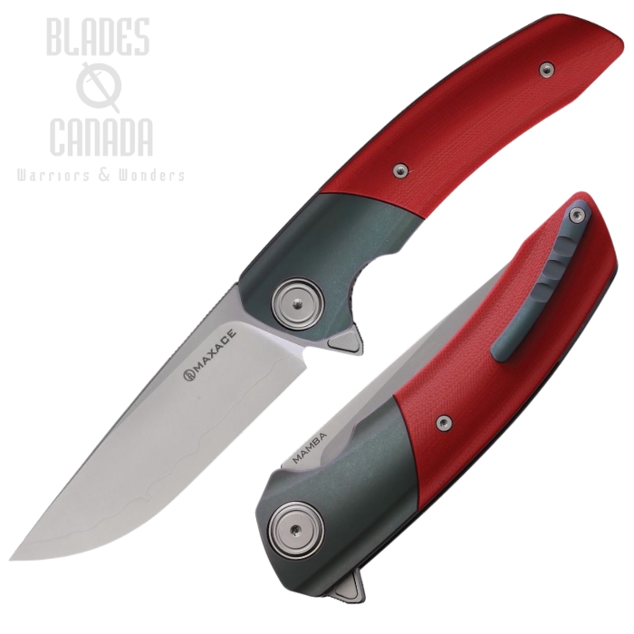 Maxace Mamba Flipper Folding Knife, SLD-Magic Stainless, G10 Red w/Blue SW Bolster, MAXM16F