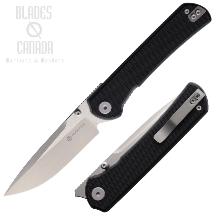 Maxace Peregrine S Flipper Folding Knife, Satin Blade, G10 Black, MAXMM302A