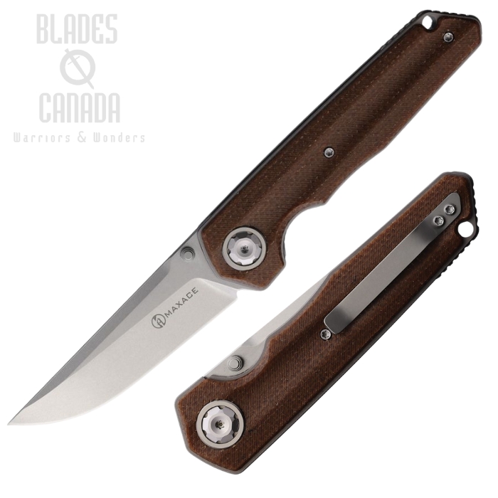 Maxace Samurai 2.0 Folding Knife, K110 Stonewash, Micarta Brown, MAXMSM206
