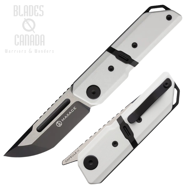 Maxace Capsule 2 Folding Knife, Two-Tone Blade, G10 White, MAXMM272F