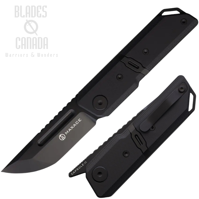 Maxace Capsule 2 Folding Knife, Black Blade, G10 Black, MAXMM272G