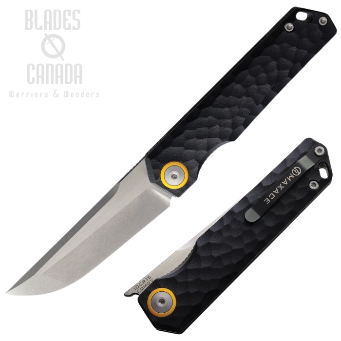 (image for) Maxace Baby Raccoon V Folding Knife, Satin Blade, G10 Black Sculpted, MM482A