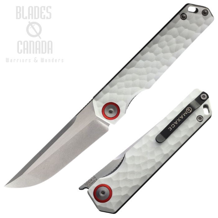 (image for) Maxace Baby Raccoon V Folding Knife, Satin Blade, G10 White Sculpted, MM482B