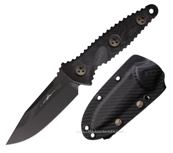 Microtech Signature Socom Alpha Mini S/E Fixed Blade KNife, M390 Black, Carbon Fiber, 113M-1 DLCCFS