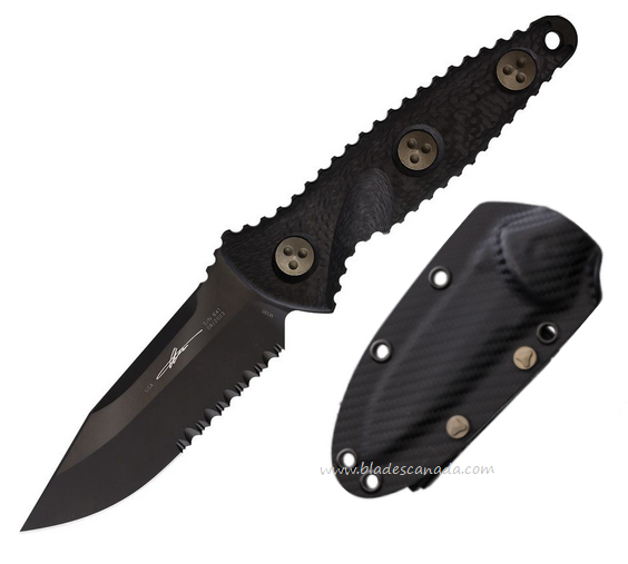 Microtech Socom Alpha Mini S/E Fixed Blade Knife, M390 Black Partially Serrated, Carbon Fiber, 113-M2DLCCFS