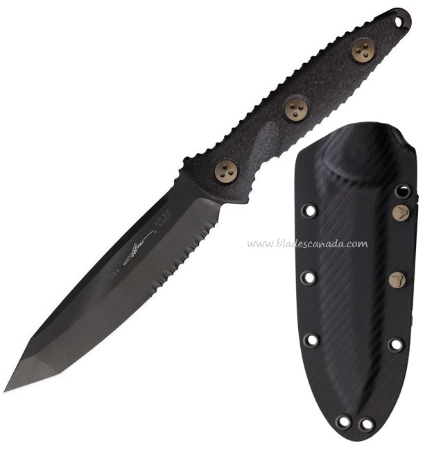 Microtech Signature Socom Alpha TE DLC P/S Fixed Blade Knife, M390, Carbon Fiber Handle, 114-2 DLCCFS