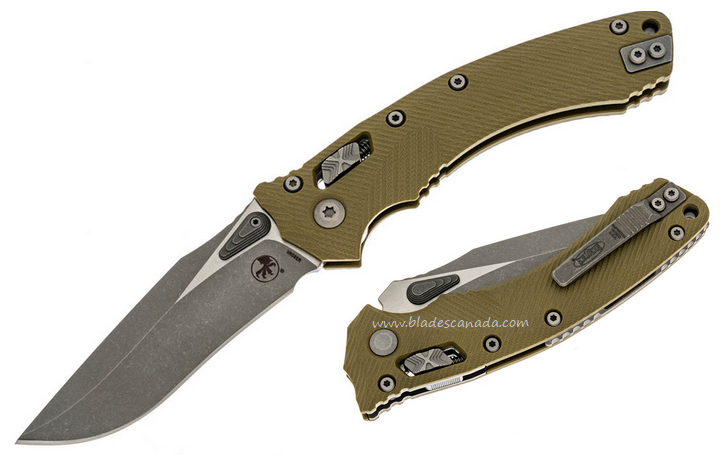 Microtech Amphibian RAM-LOK Folding Knife, M390MK Apocalyptic Clip Point, G10 OD Green Fluted, 137RL-10APFLGTOD