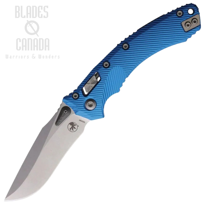 Microtech Amphibian S/E Ram Lok Folding Knife, M390MK SW, Aluminum Blue Fluted, 137RL-10FLBL
