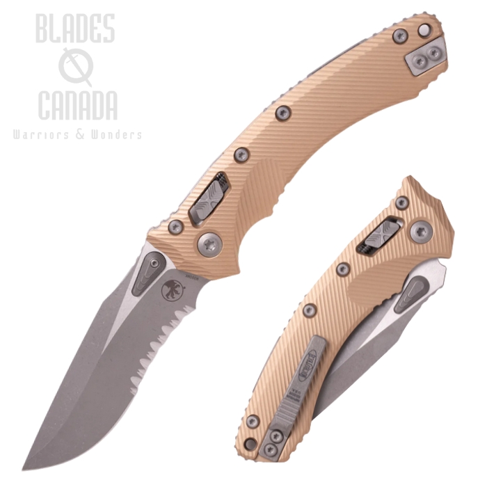 (image for) Microtech Amphiian S/E Ram-Lok Folding Knife, M390 Apocalyptic Partially Serrated, Aluminum Brown Fluted, 137RL-11APFLBN