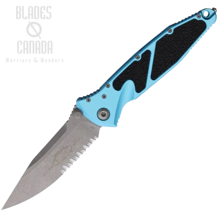 Microtech Socom Elite S/E Folding Knife, M390 Apocalyptic Partially Serrated, Aluminum Turquoise, 160-11APTQ