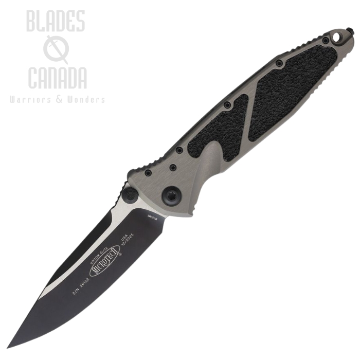 (image for) Microtech Socom Elite SE Folding Knife, M390 Two-Tone, Aluminum Gray/Black Traction, 160-1NC