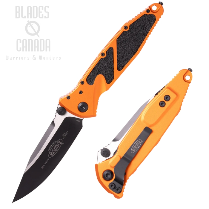 (image for) Microtech Socom Elite SE Folding Knife, M390 Two-Tone, Aluminum Orange w/Black Traction Insert, 160-1OR