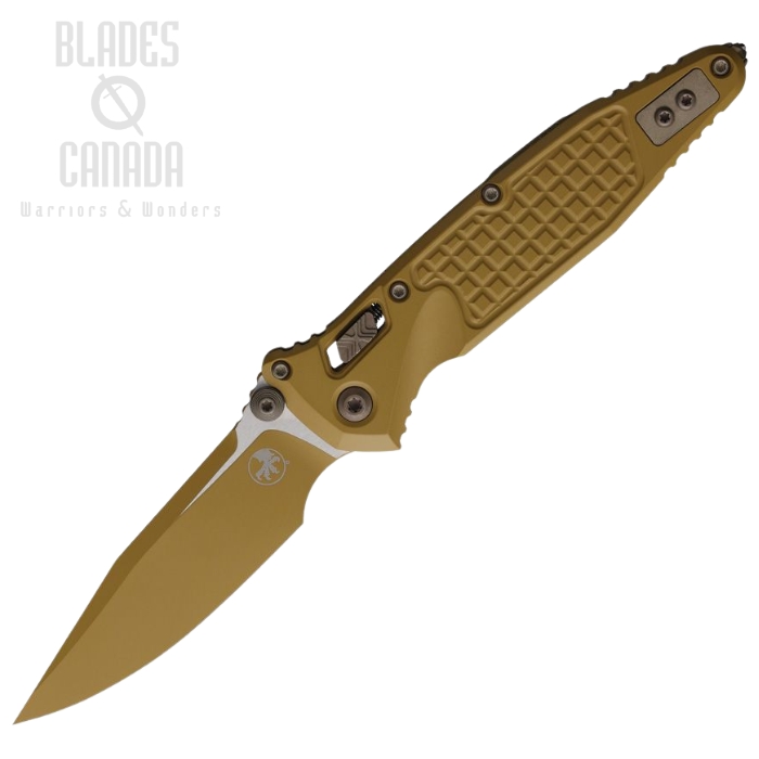 (image for) Microtech Socom Ram-Lok Folding Knife, M390 Tan RAL-8000, Aluminum Tan Frag, 160RL-1FRCRA-Z23