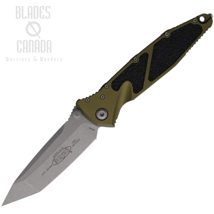 Microtech Socom Elite Folding Knife, M390 Apocalyptic, Aluminum OD Green, Glass Breaker, 161-10APOD
