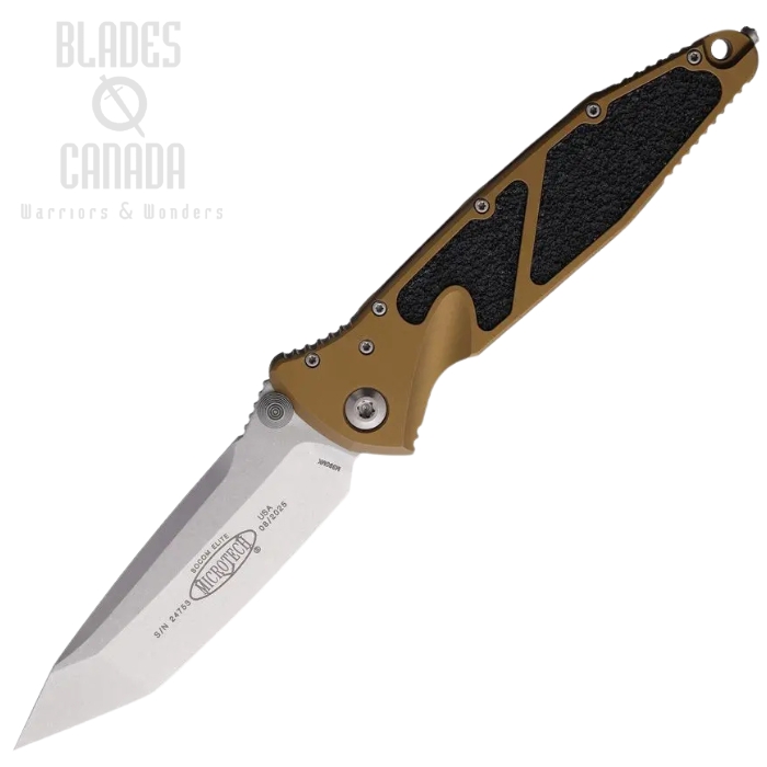 Microtech Socom Elite T/E Folding Knife, M390 SW, Aluminum Tan, 161-10TA