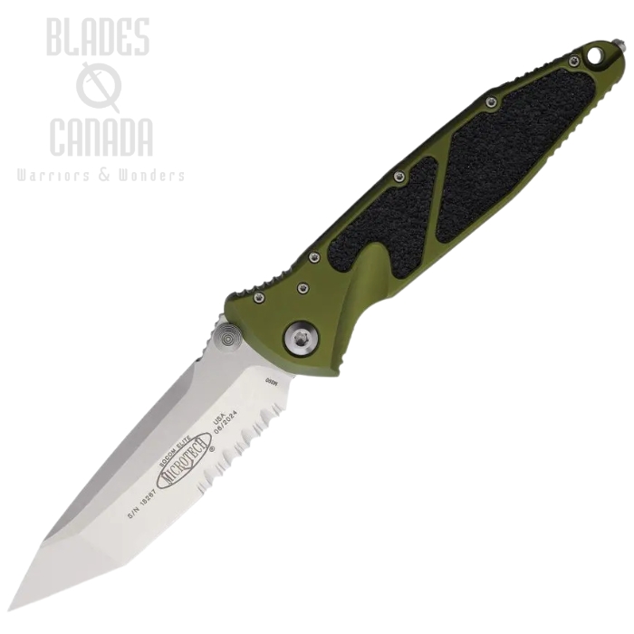 Microtech Socom Elite T/E Folding Knife, M390 SW Partially Serrated, Aluminum OD Green, 161-11 OD