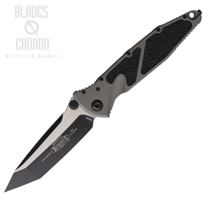 (image for) Microtech Socom ELite T/E Folding Knife, M390 Two-Tone, Aluminum Grey/Black Traction Insert, 161-1NC