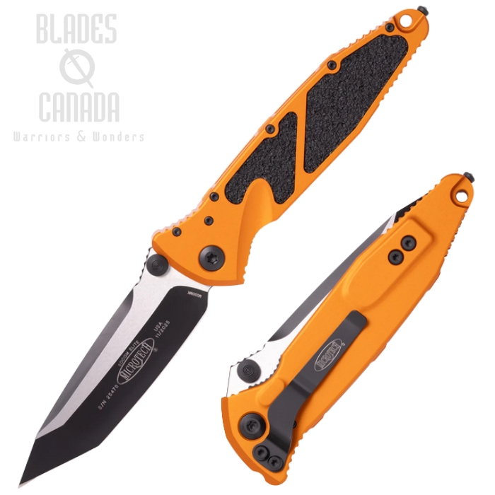 Microtech Socom Elite T/E Folding Knife, M390 Two-Tone, Aluminum Tangerine, 161-1OT