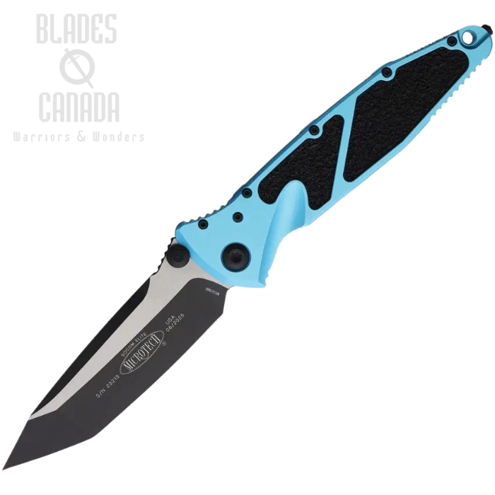 Microtech Socom Elite Folding Knife, M390 Two-Tone, Aluminum Blue, 161-1TQ