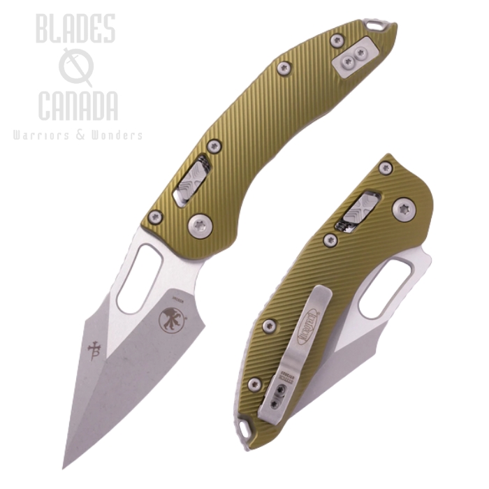 Microtech Stitch S/E Ram Lok Folding Knife, M390MK SW, Aluminum OD Green Fluted, 169RL-10FLOD