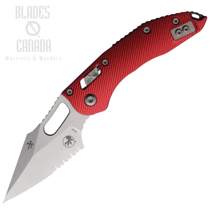 Microtech Stitch S/E Folding Knife, M390 Partially Serrated, Aluminum Red Fluted, 169RL-11FLRD