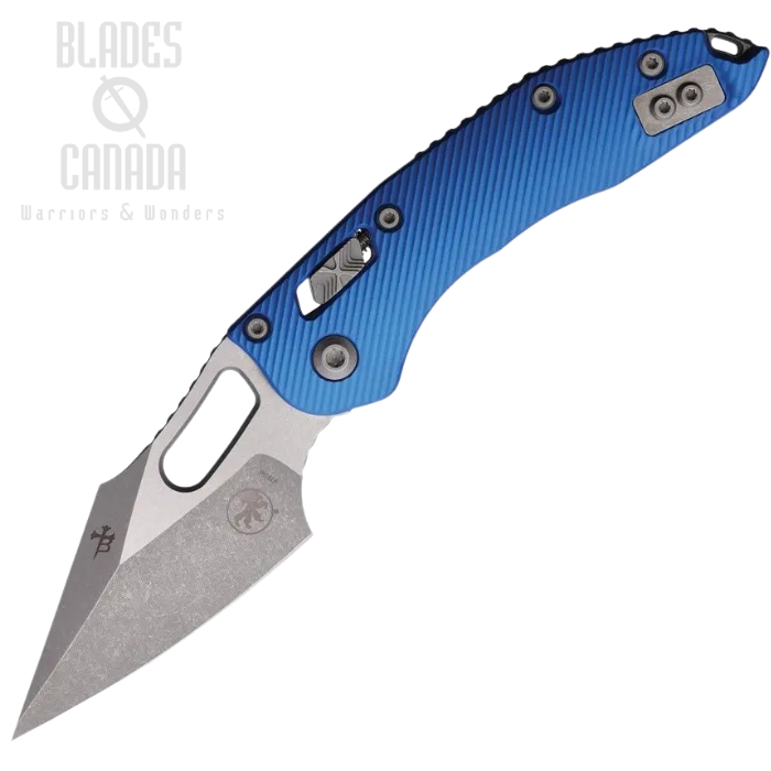 Microtech Stitch S/E Ram Lok Folding Knife, M390 Apocalyptic, Aluminum Blue Fluted, 169RL-10 APFLBL