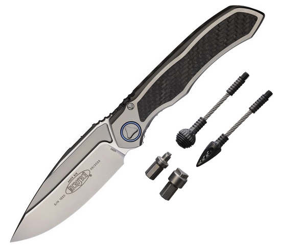 Microtech Anax Framelock Folding Knife, M390 Bead Blast, Titanium/Carbon Fiber, MCT190C-7 CFITI