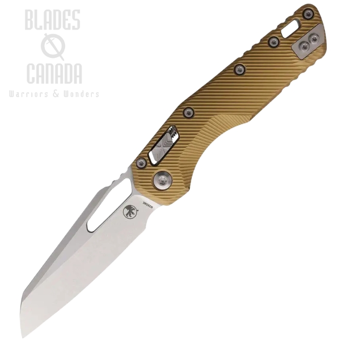 Microtech MSI Ram Lok Folding Knife, M390MK Stonewash, Aluminum Tan Fluted, 210-10FLTA