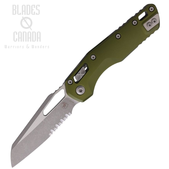 Microtech MSI Ram Lok Folding Knife, M390MK Apocalyptic Partially Serrated, Aluminum OD Green, 210-11APOD
